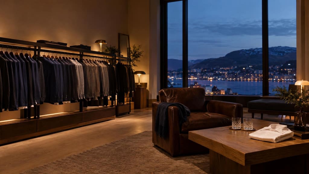 The GALANT showroom at dusk, set for a private viewing
